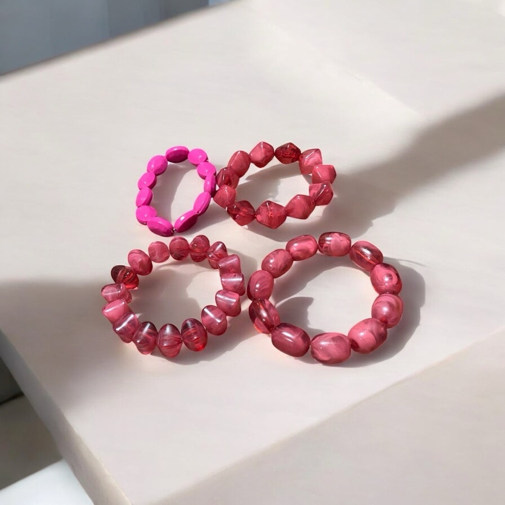 Set of 4 Pink Beaded Bracelets